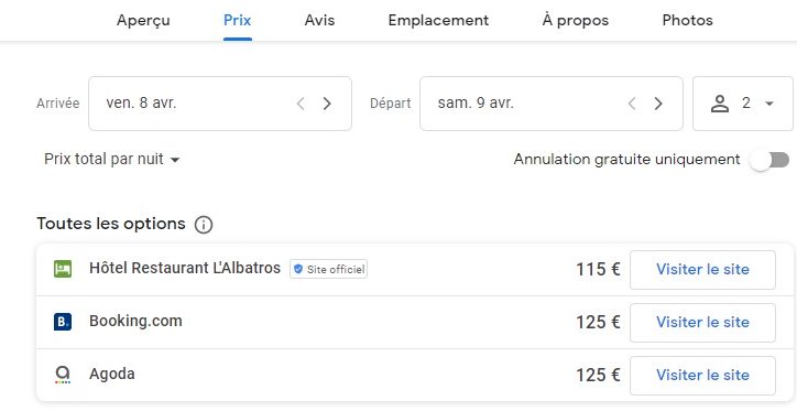 Prenotazione hotel Google