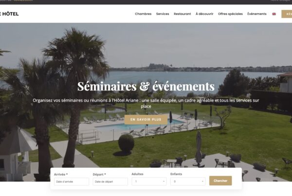 Ariane Hôtel à Fos-sur-Mer, site web design pour hôtel trois-étoiles avec moteur de réservation