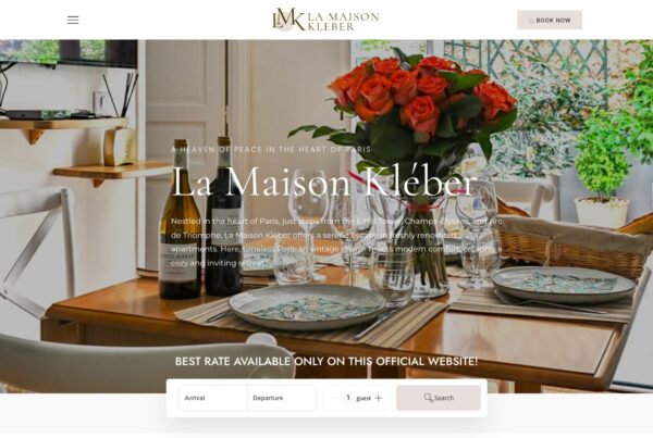 Screenshot from the website of La Maison Kléber in Paris, luxury Parisian-style flats combining elegance, comfort and refinement.